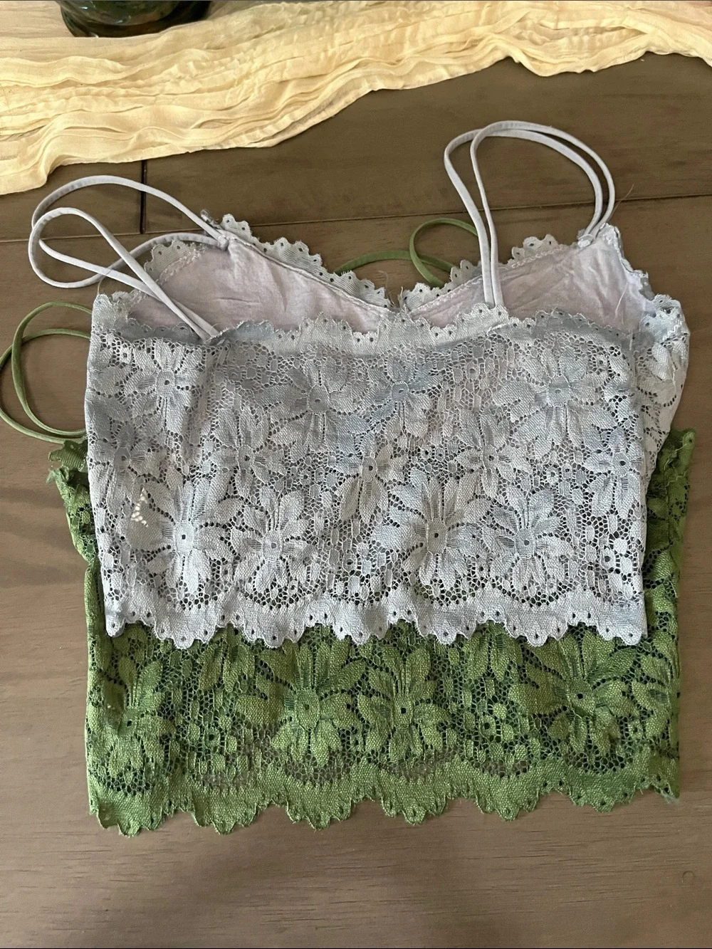 Lace Camisole Duo - Olive Green & Light Gray